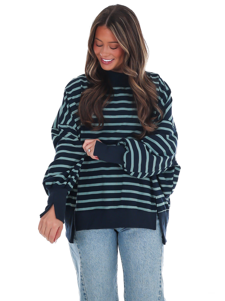 Stripe Season Mock Neck Sweatshirt