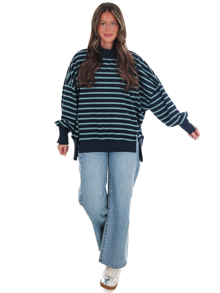 Stripe Season Mock Neck Sweatshirt