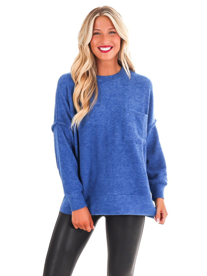 Everyday Cozy Oversized Melange Pocket Top Doorbuster