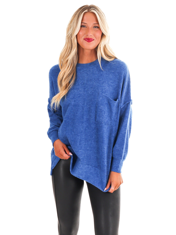 Everyday Cozy Oversized Melange Pocket Top Doorbuster