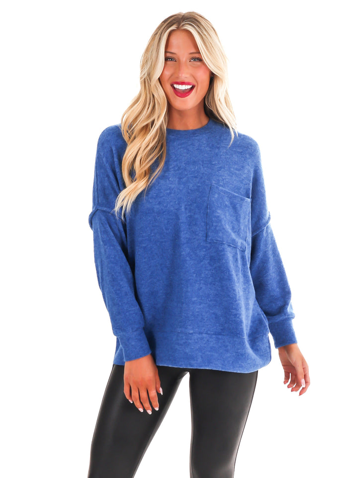 Everyday Cozy Oversized Melange Pocket Top Doorbuster