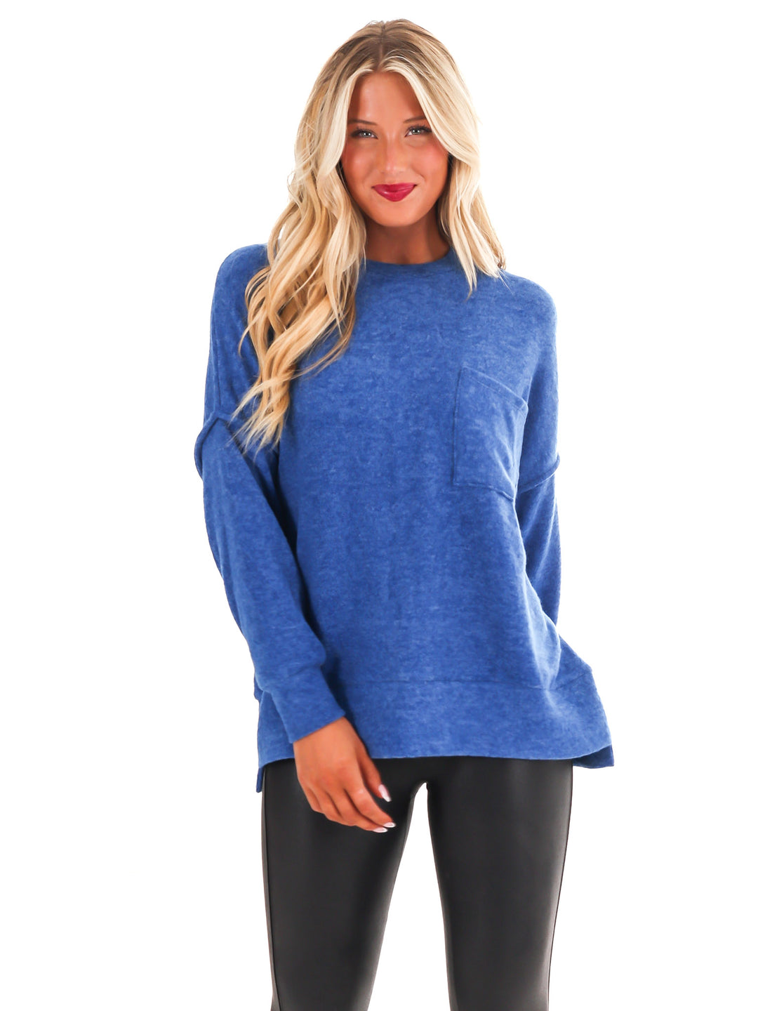 Everyday Cozy Oversized Melange Pocket Top Doorbuster