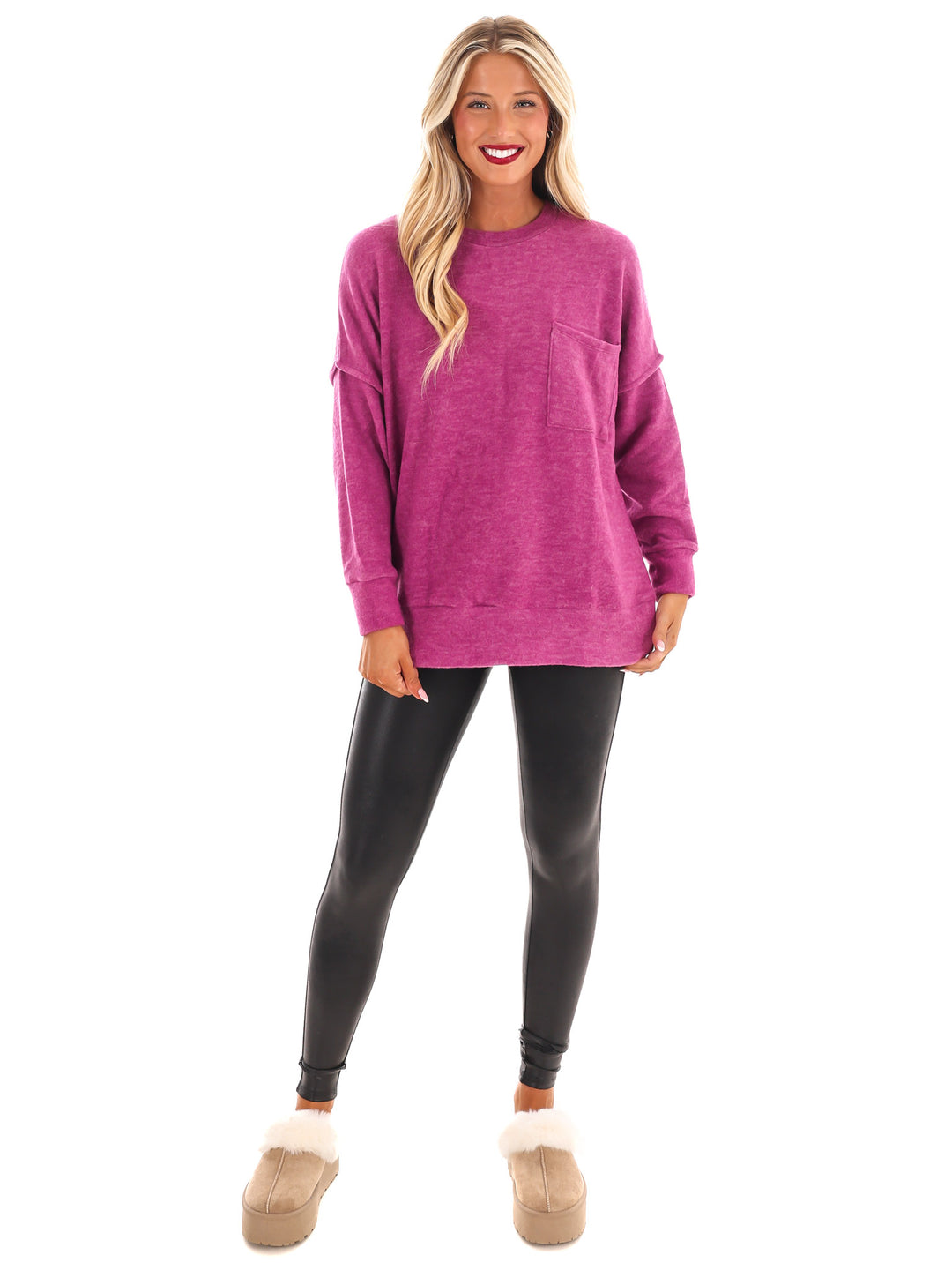 Everyday Cozy Oversized Melange Pocket Top Doorbuster