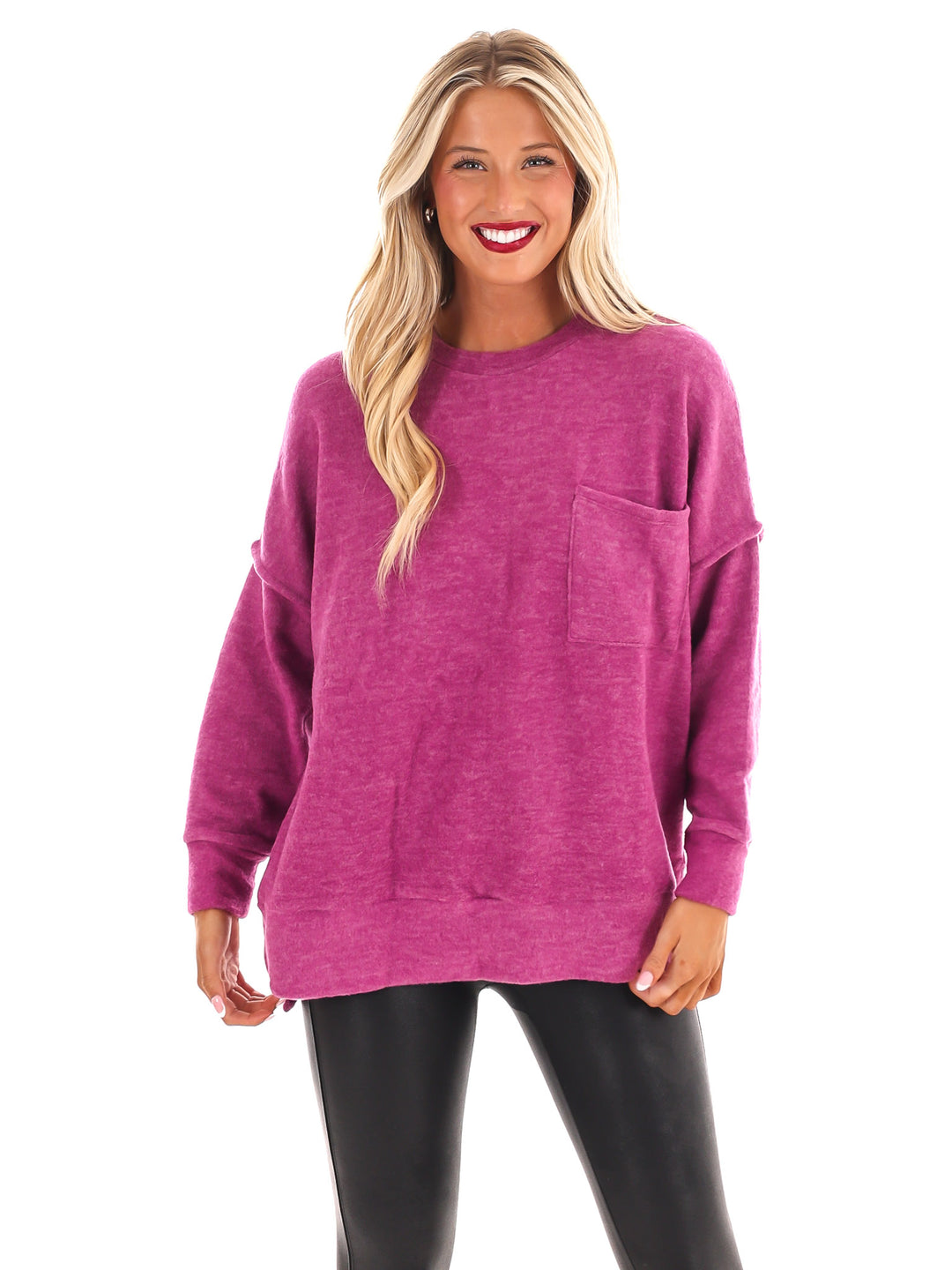 Everyday Cozy Oversized Melange Pocket Top Doorbuster