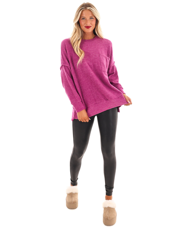 Everyday Cozy Oversized Melange Pocket Top Doorbuster