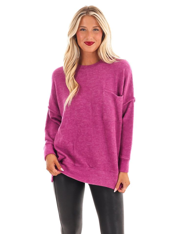 Everyday Cozy Oversized Melange Pocket Top Doorbuster