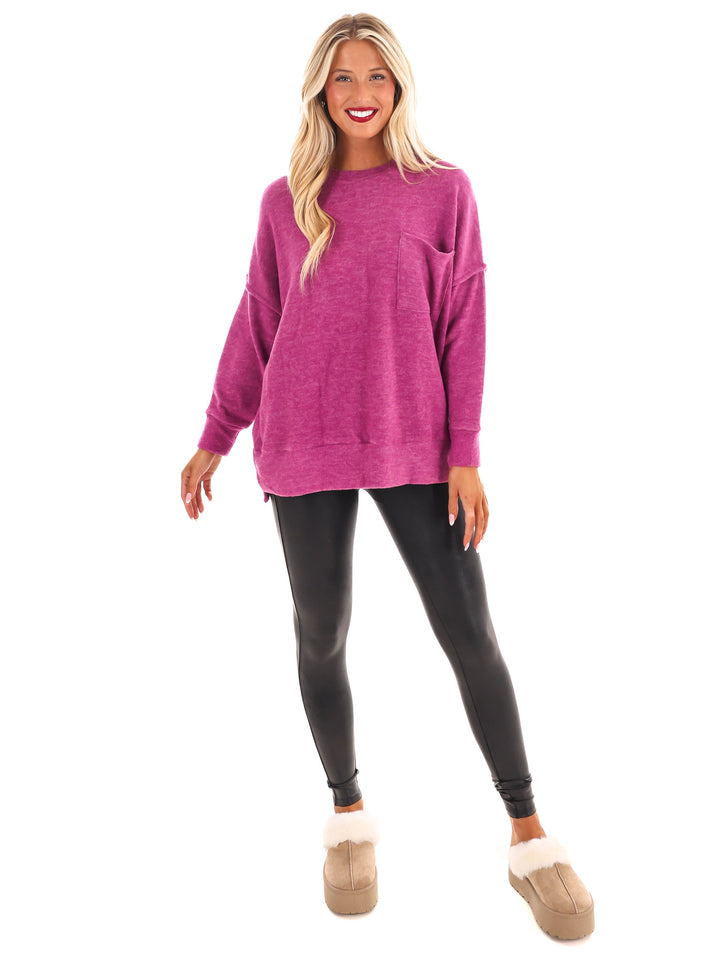 Everyday Cozy Oversized Melange Pocket Top Doorbuster