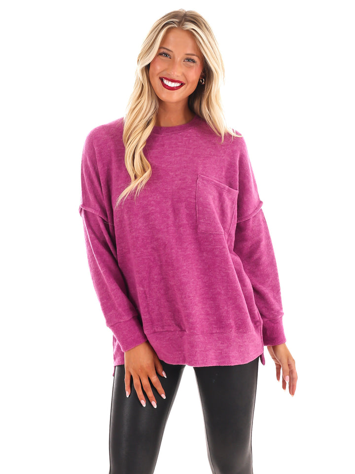 Everyday Cozy Oversized Melange Pocket Top Doorbuster