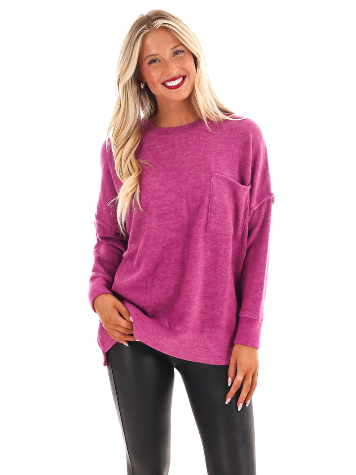 Everyday Cozy Oversized Melange Pocket Top Doorbuster