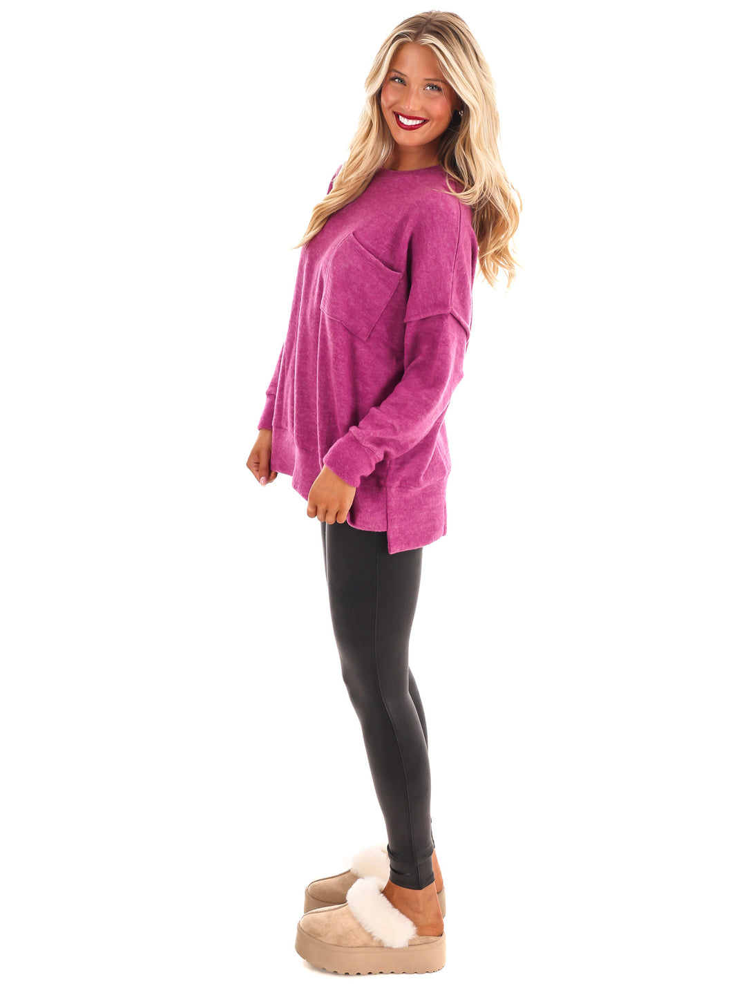 Everyday Cozy Oversized Melange Pocket Top Doorbuster