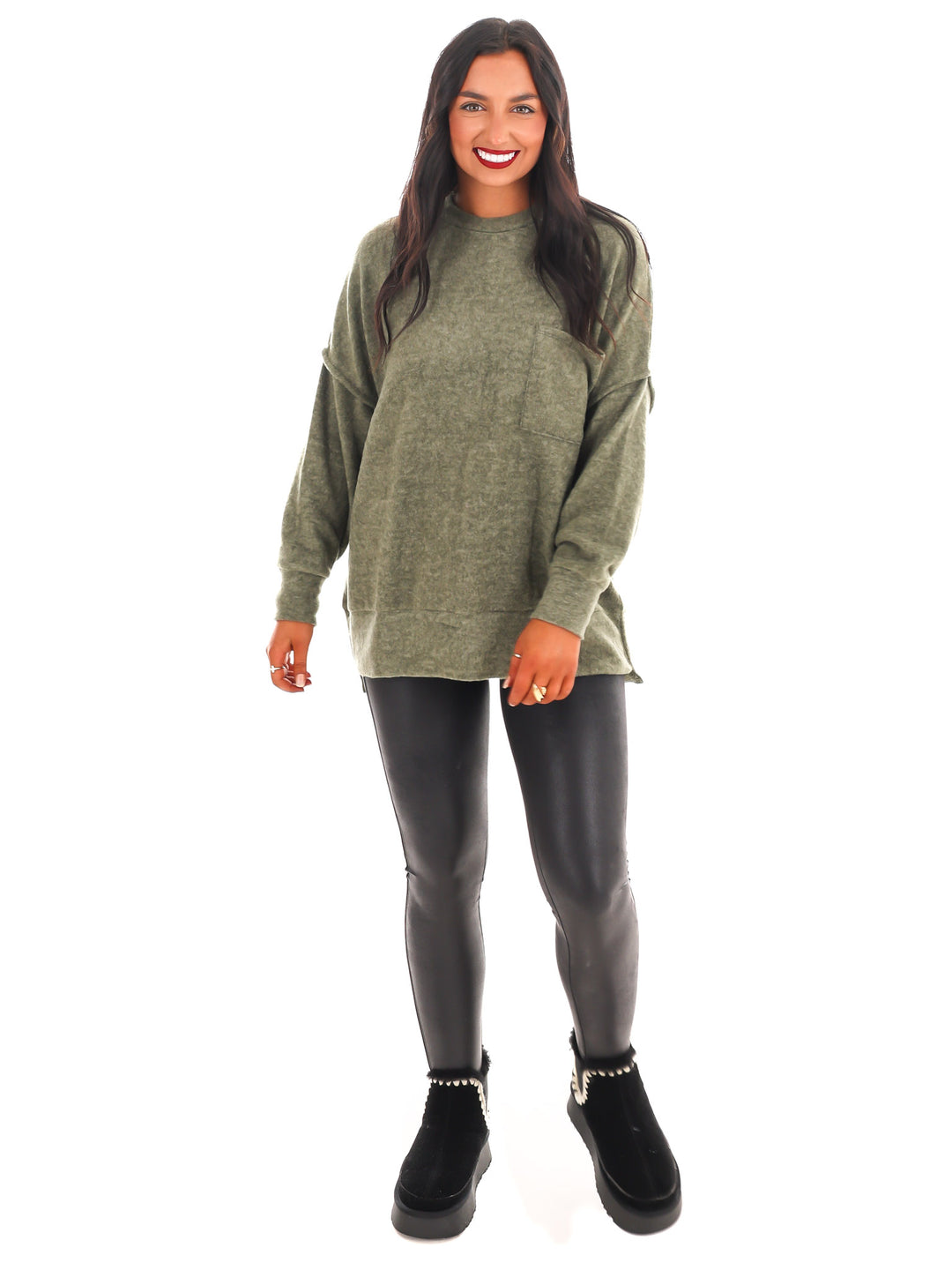 Everyday Cozy Oversized Melange Pocket Top Doorbuster