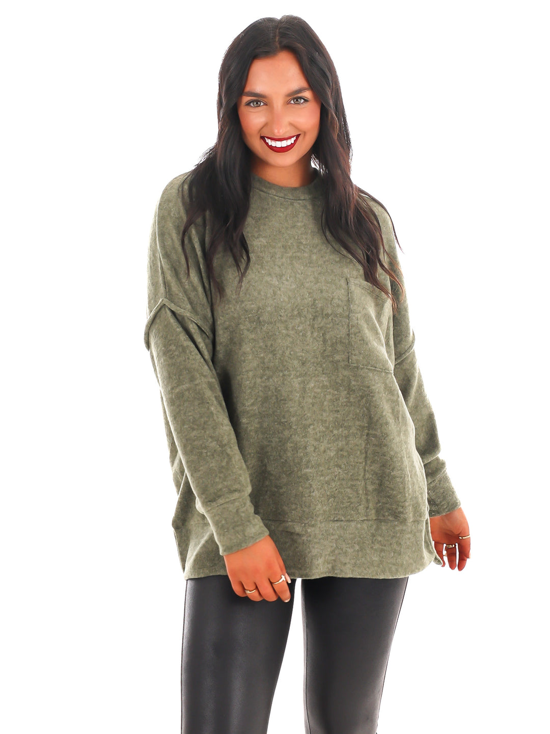 Everyday Cozy Oversized Melange Pocket Top Doorbuster