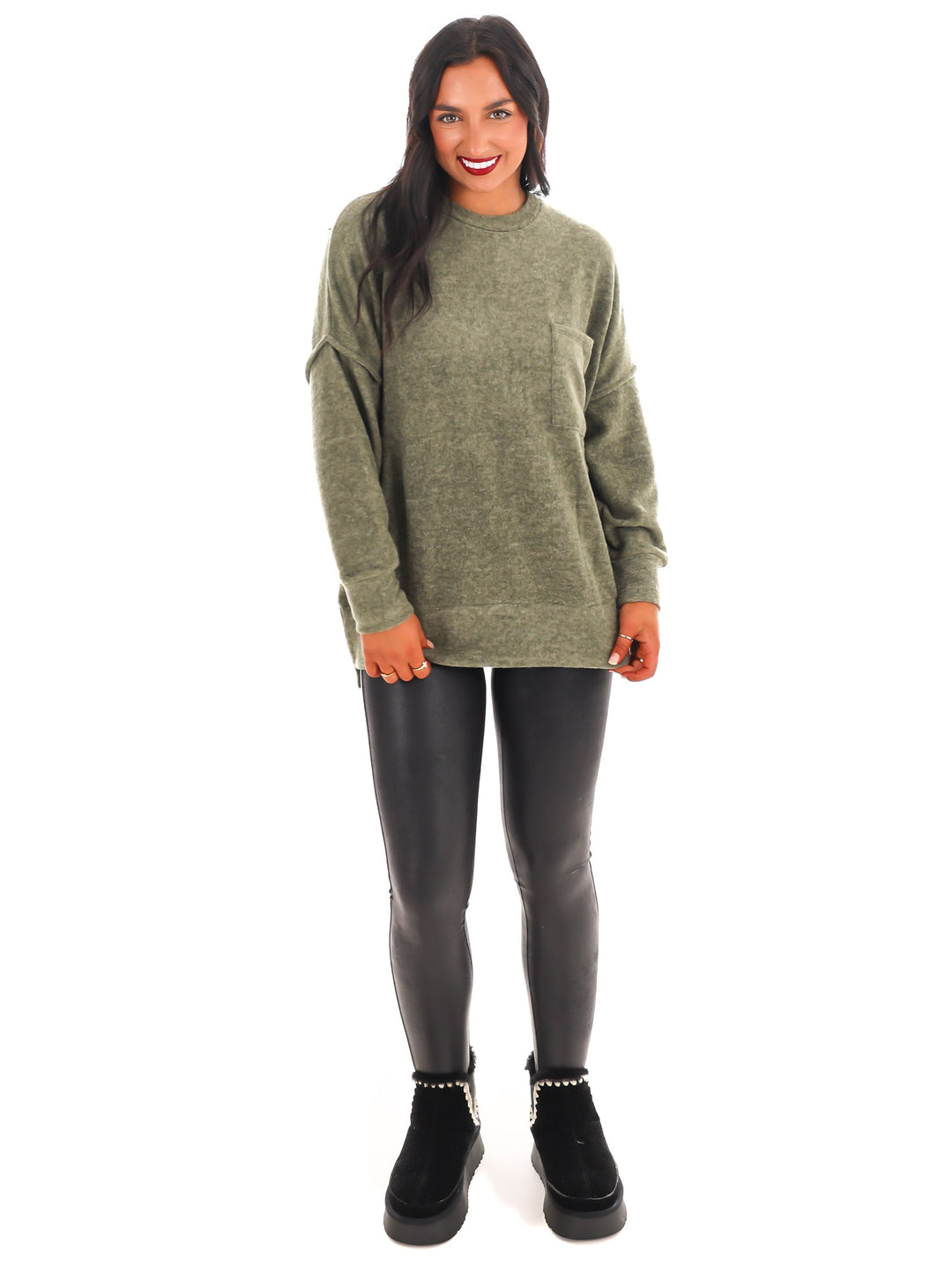 Everyday Cozy Oversized Melange Pocket Top Doorbuster