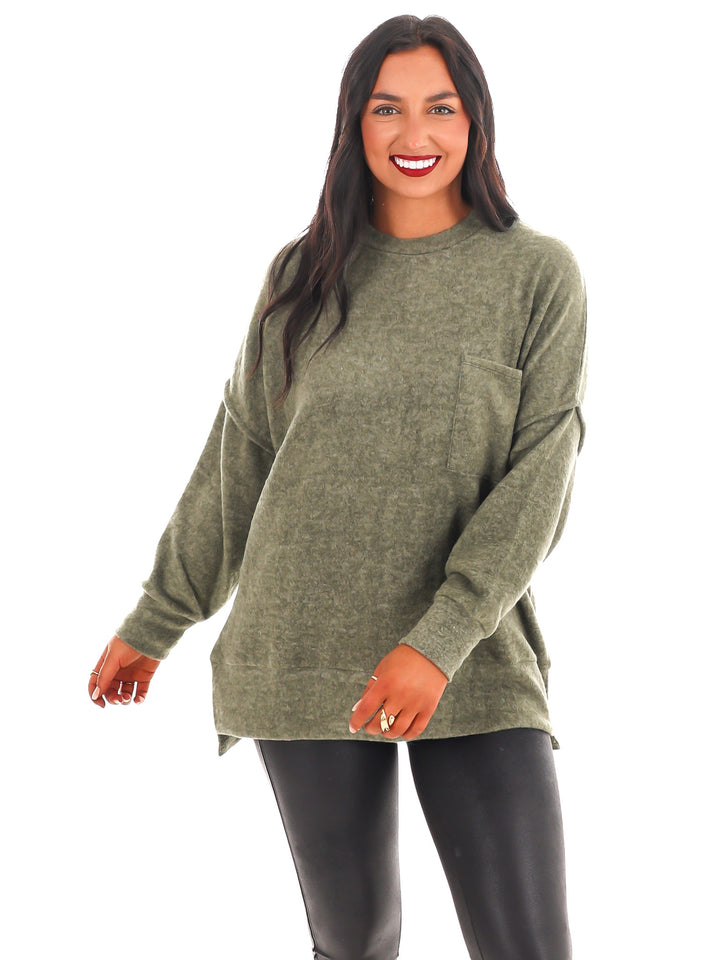 Everyday Cozy Oversized Melange Pocket Top Doorbuster