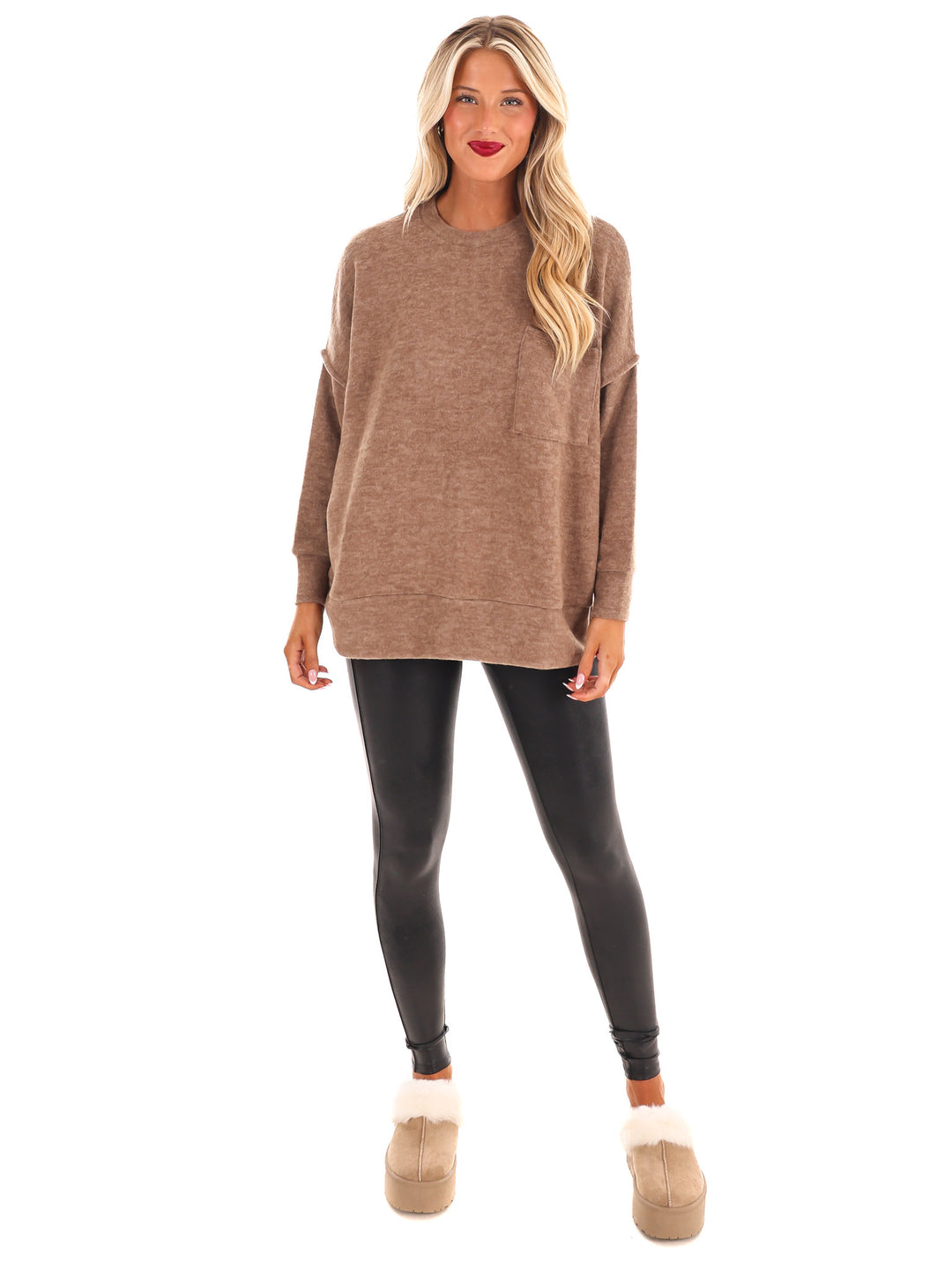 Everyday Cozy Oversized Melange Pocket Top Doorbuster