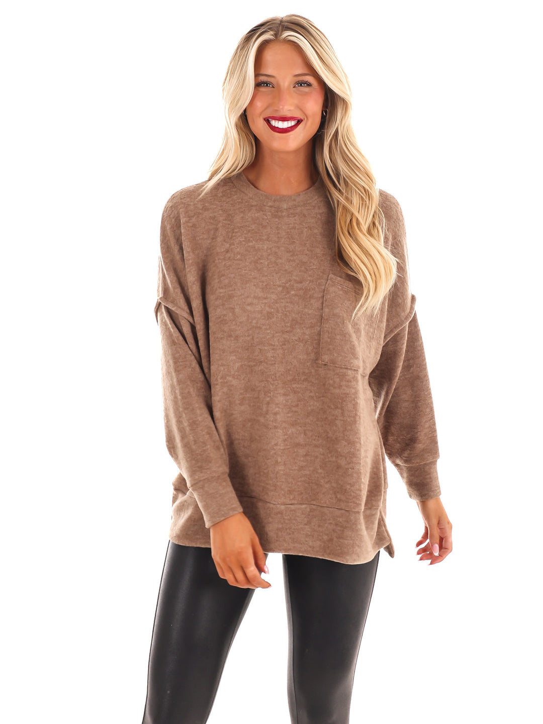 Everyday Cozy Oversized Melange Pocket Top Doorbuster