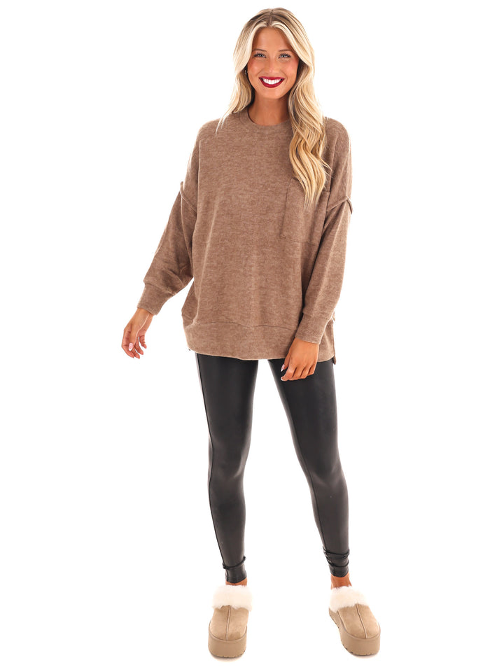 Everyday Cozy Oversized Melange Pocket Top Doorbuster