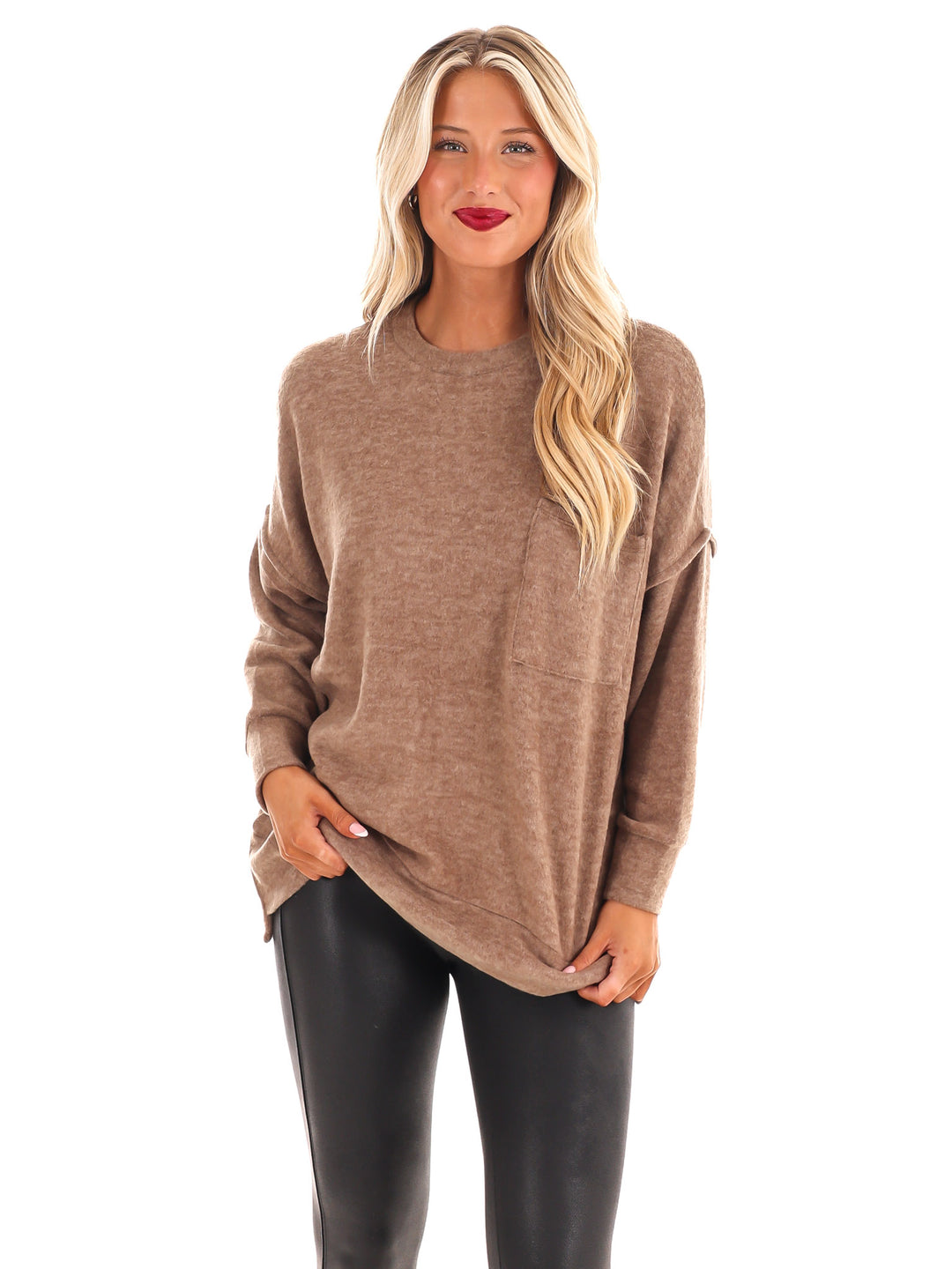 Everyday Cozy Oversized Melange Pocket Top Doorbuster