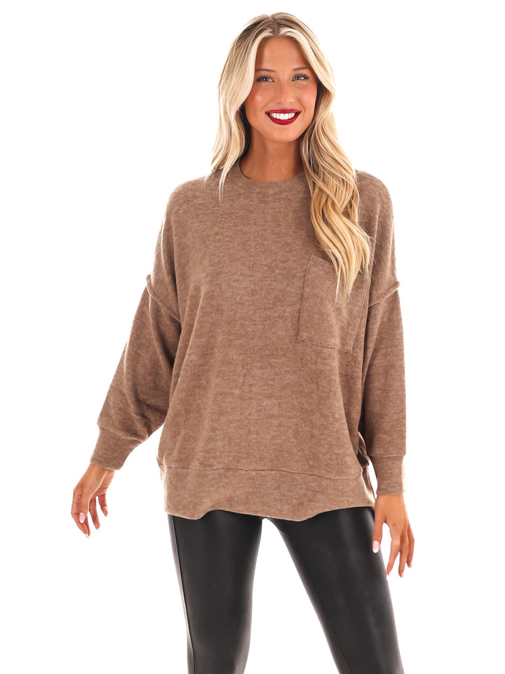 Everyday Cozy Oversized Melange Pocket Top Doorbuster