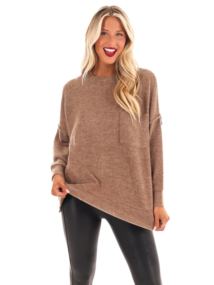 Everyday Cozy Oversized Melange Pocket Top Doorbuster