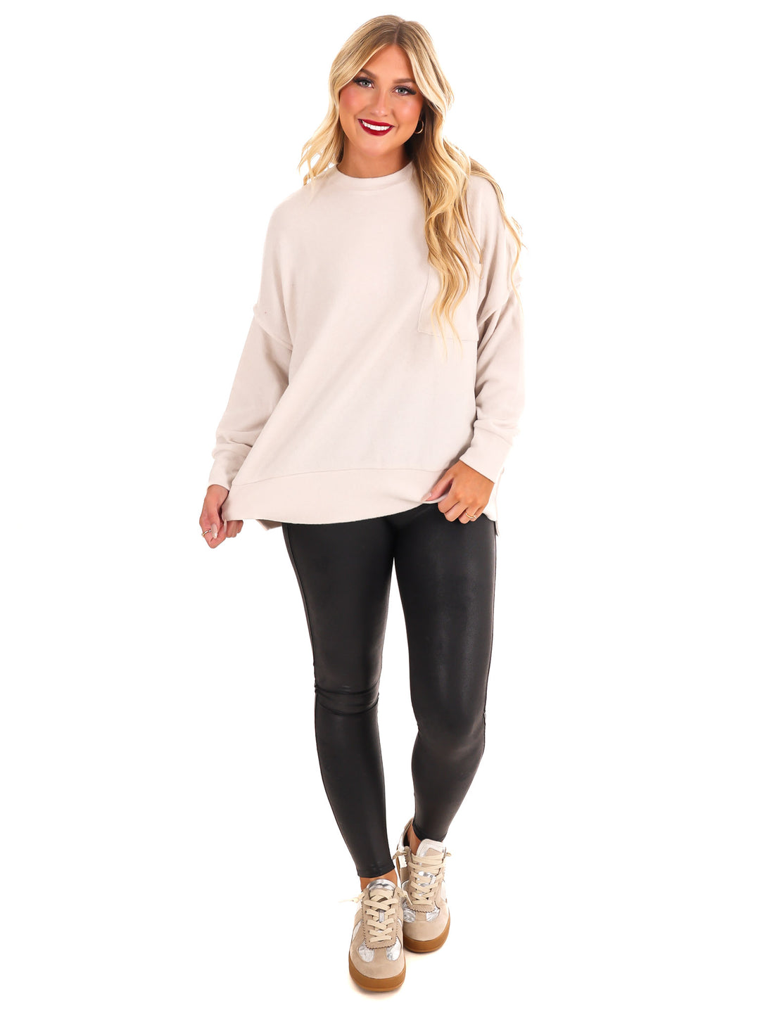 Everyday Cozy Oversized Melange Pocket Top Doorbuster