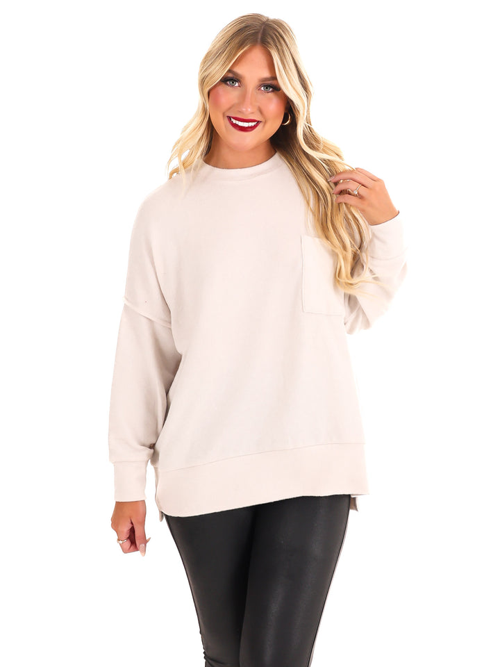 Everyday Cozy Oversized Melange Pocket Top Doorbuster