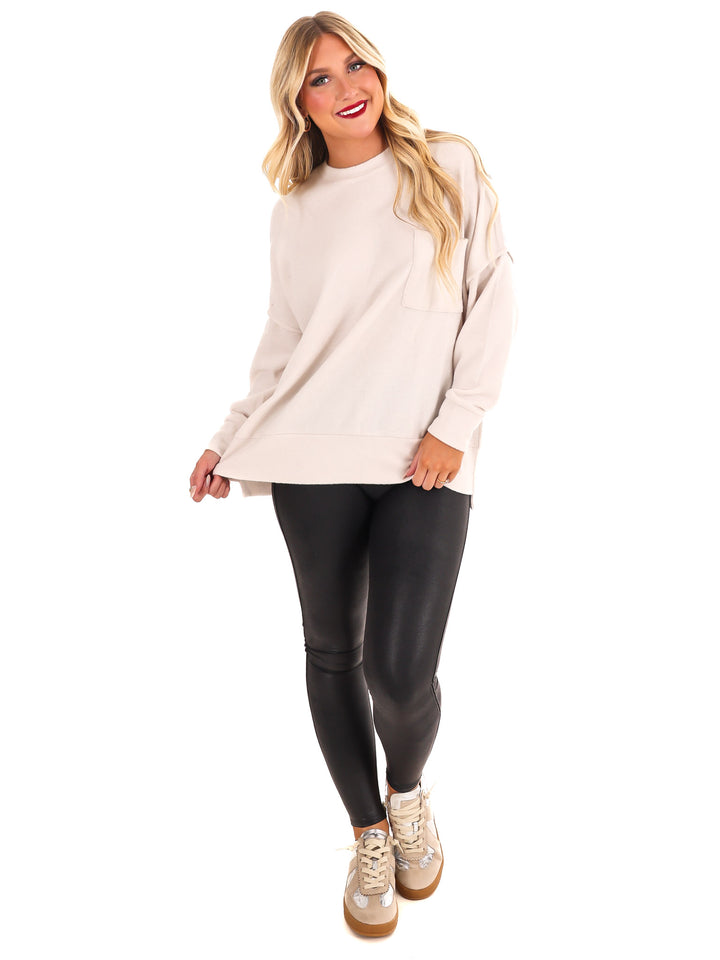 Everyday Cozy Oversized Melange Pocket Top Doorbuster