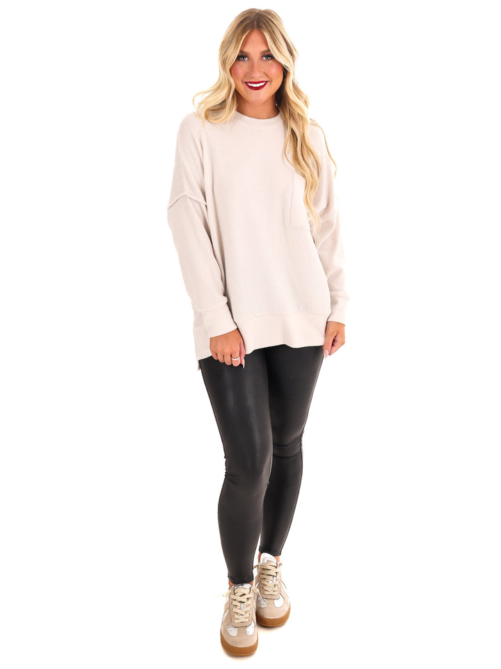 Everyday Cozy Oversized Melange Pocket Top Doorbuster