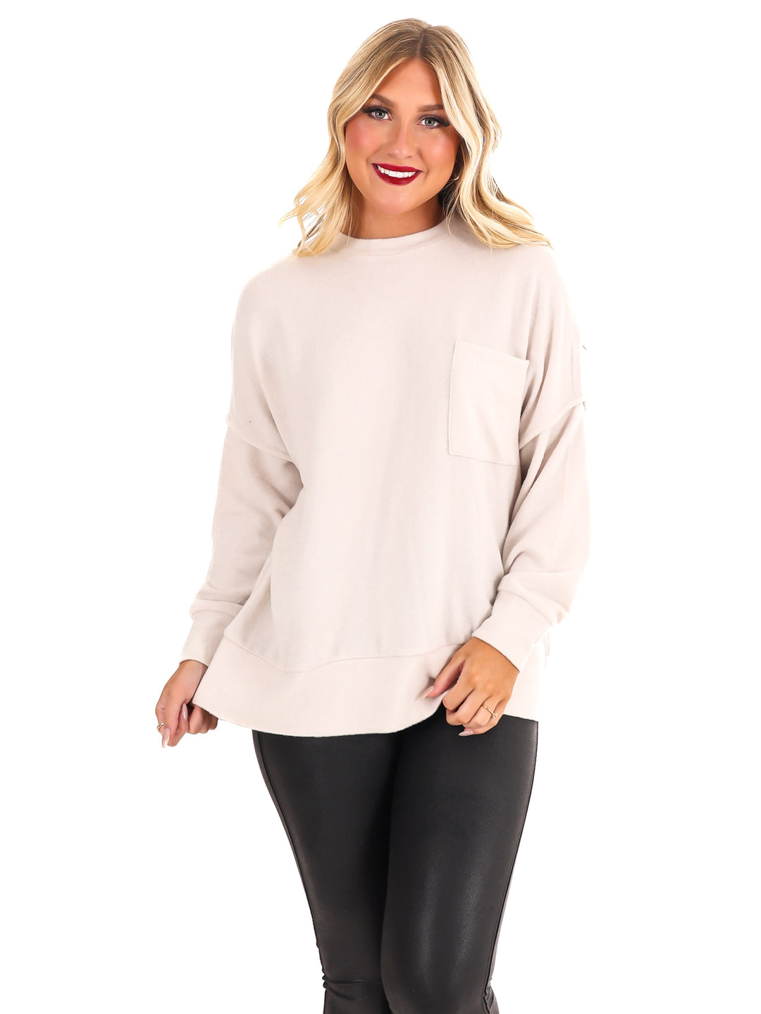 Everyday Cozy Oversized Melange Pocket Top Doorbuster