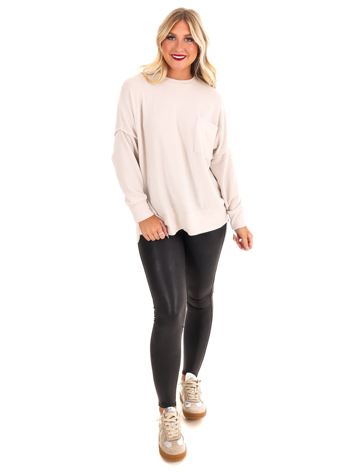 Everyday Cozy Oversized Melange Pocket Top Doorbuster