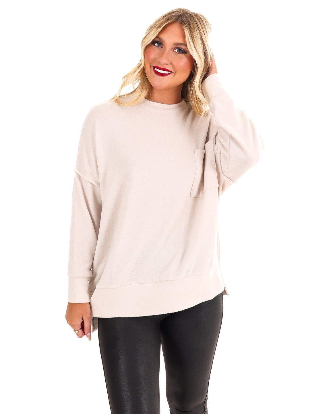 Everyday Cozy Oversized Melange Pocket Top Doorbuster