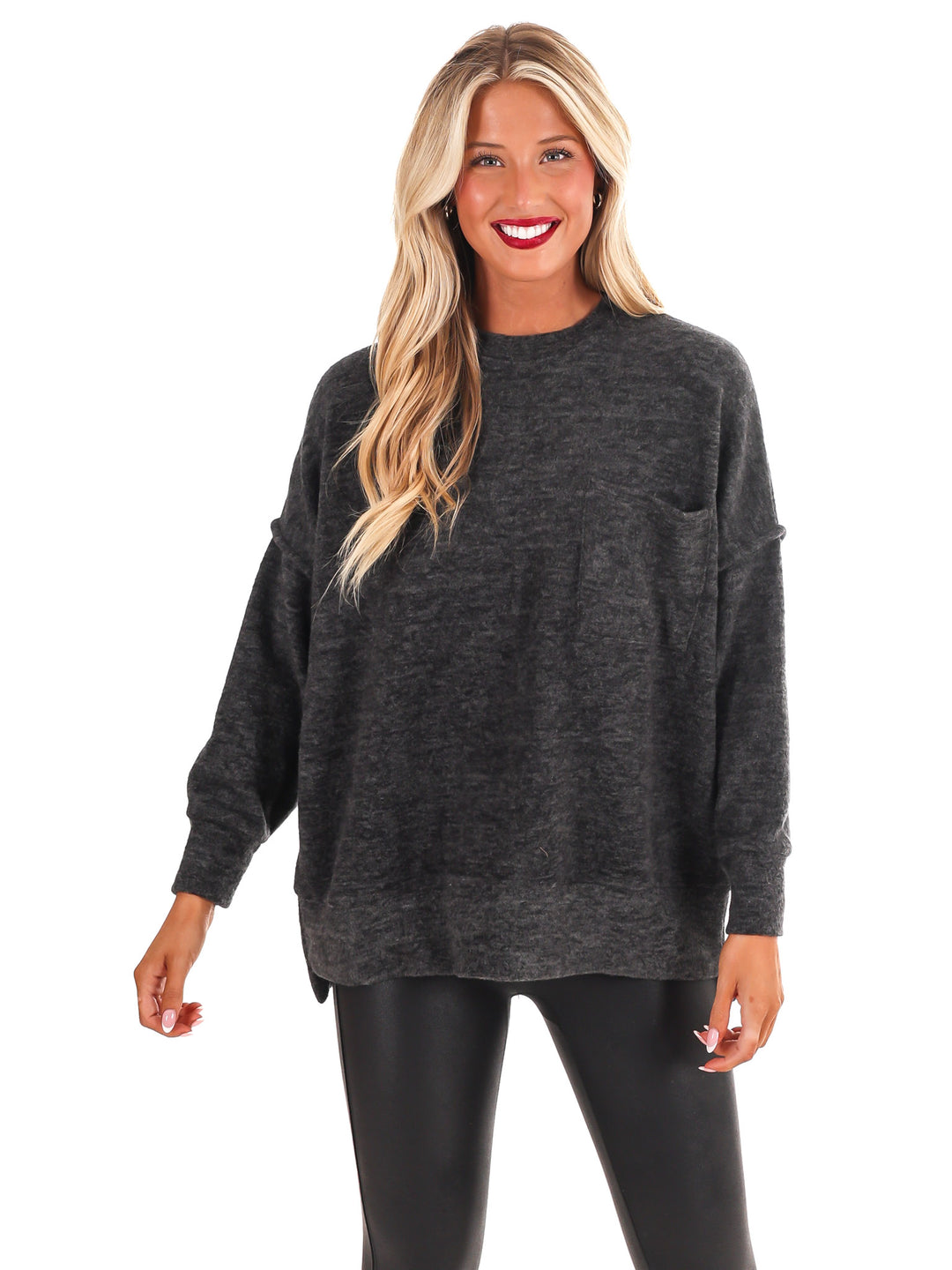 Everyday Cozy Oversized Melange Pocket Top Doorbuster