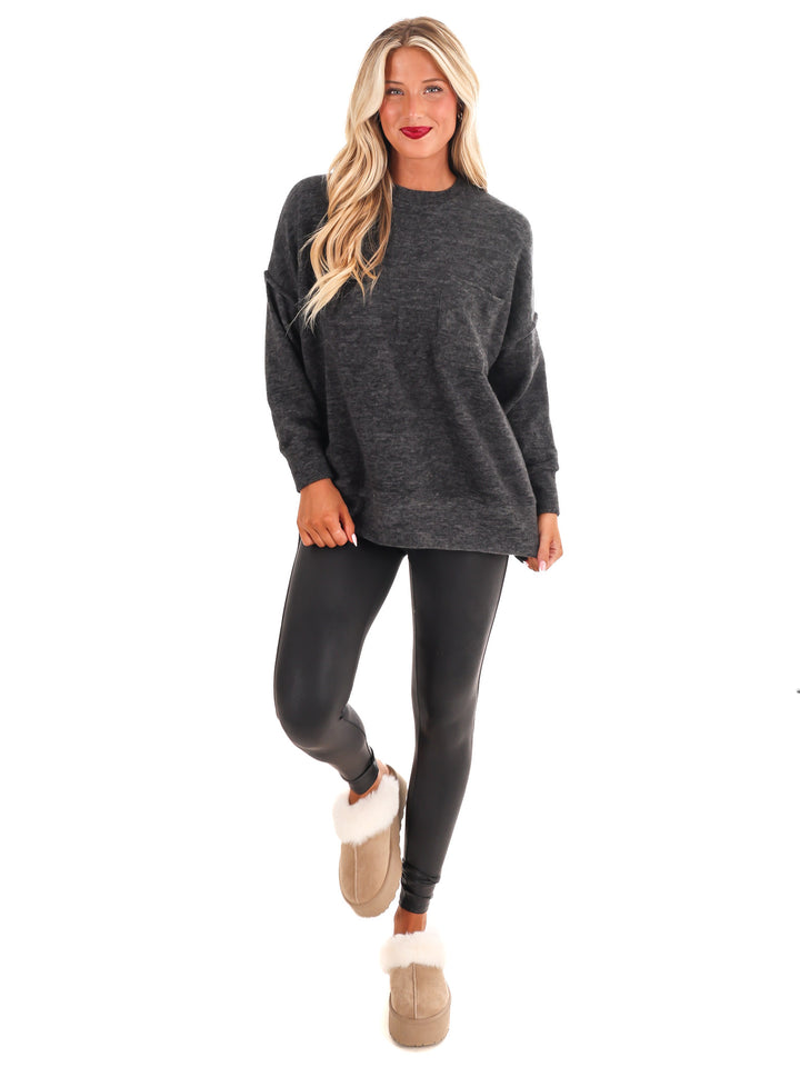 Everyday Cozy Oversized Melange Pocket Top Doorbuster