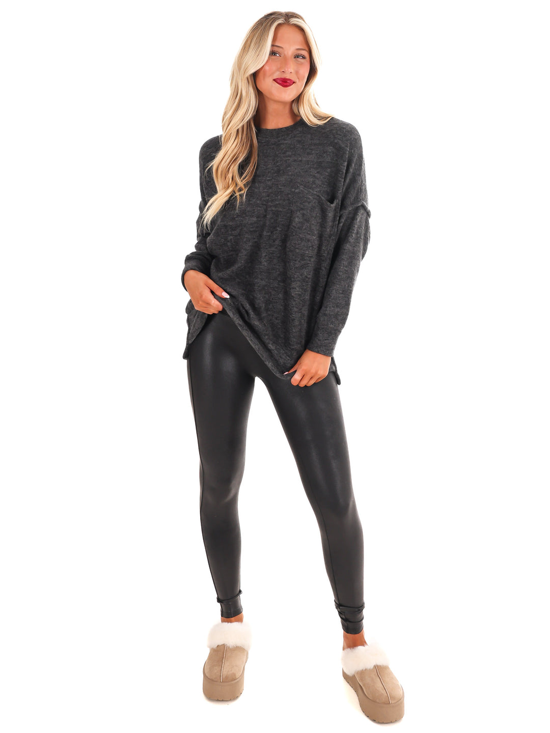 Everyday Cozy Oversized Melange Pocket Top Doorbuster