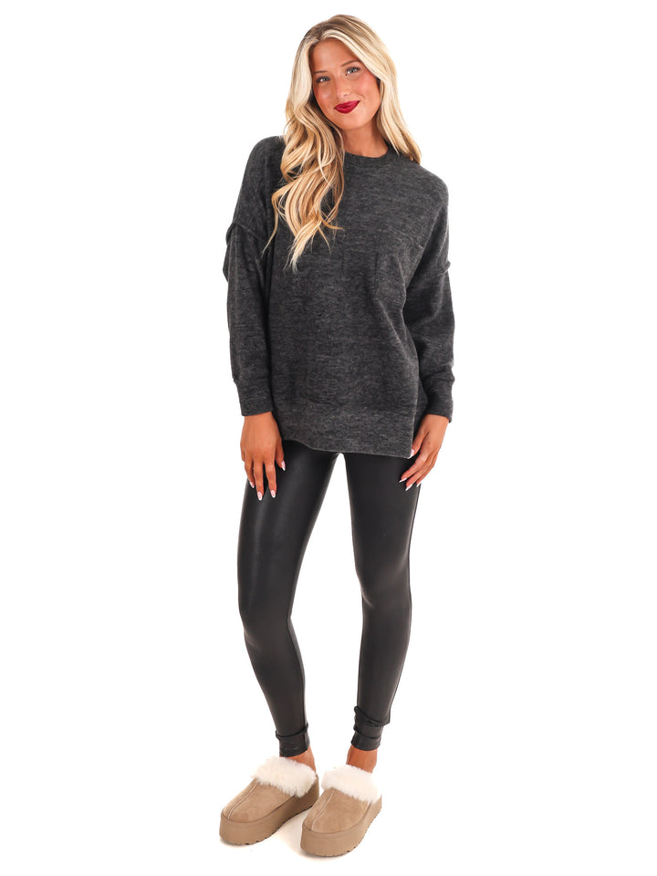 Everyday Cozy Oversized Melange Pocket Top Doorbuster