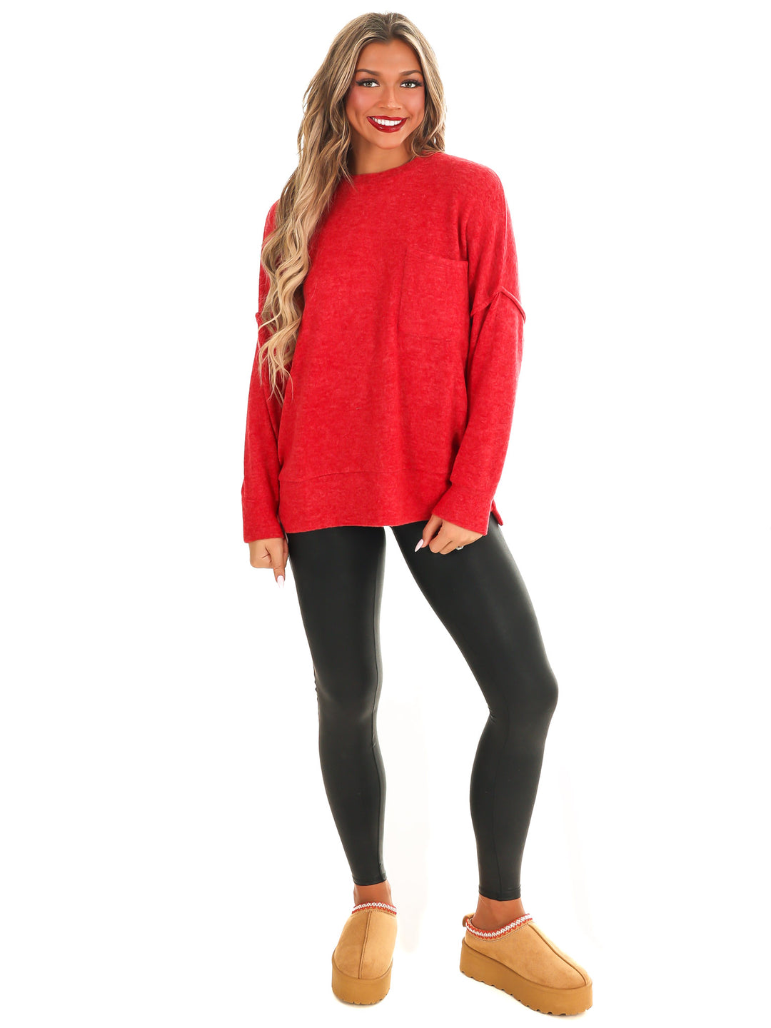 Everyday Cozy Oversized Melange Pocket Top Doorbuster