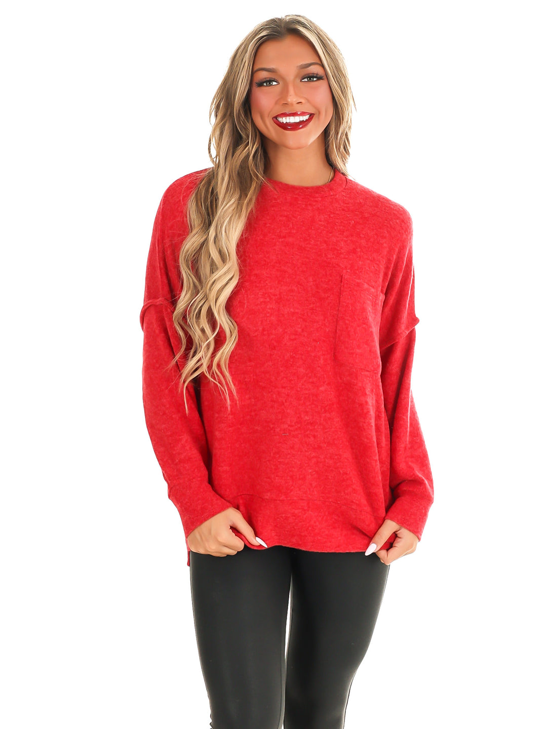 Everyday Cozy Oversized Melange Pocket Top Doorbuster