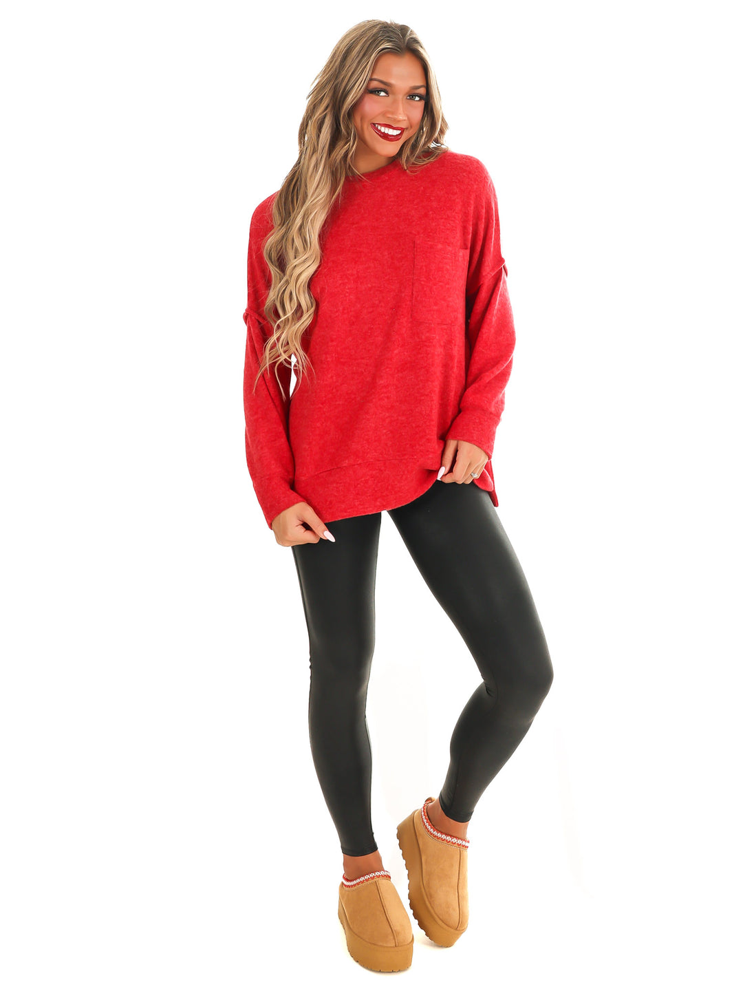 Everyday Cozy Oversized Melange Pocket Top Doorbuster