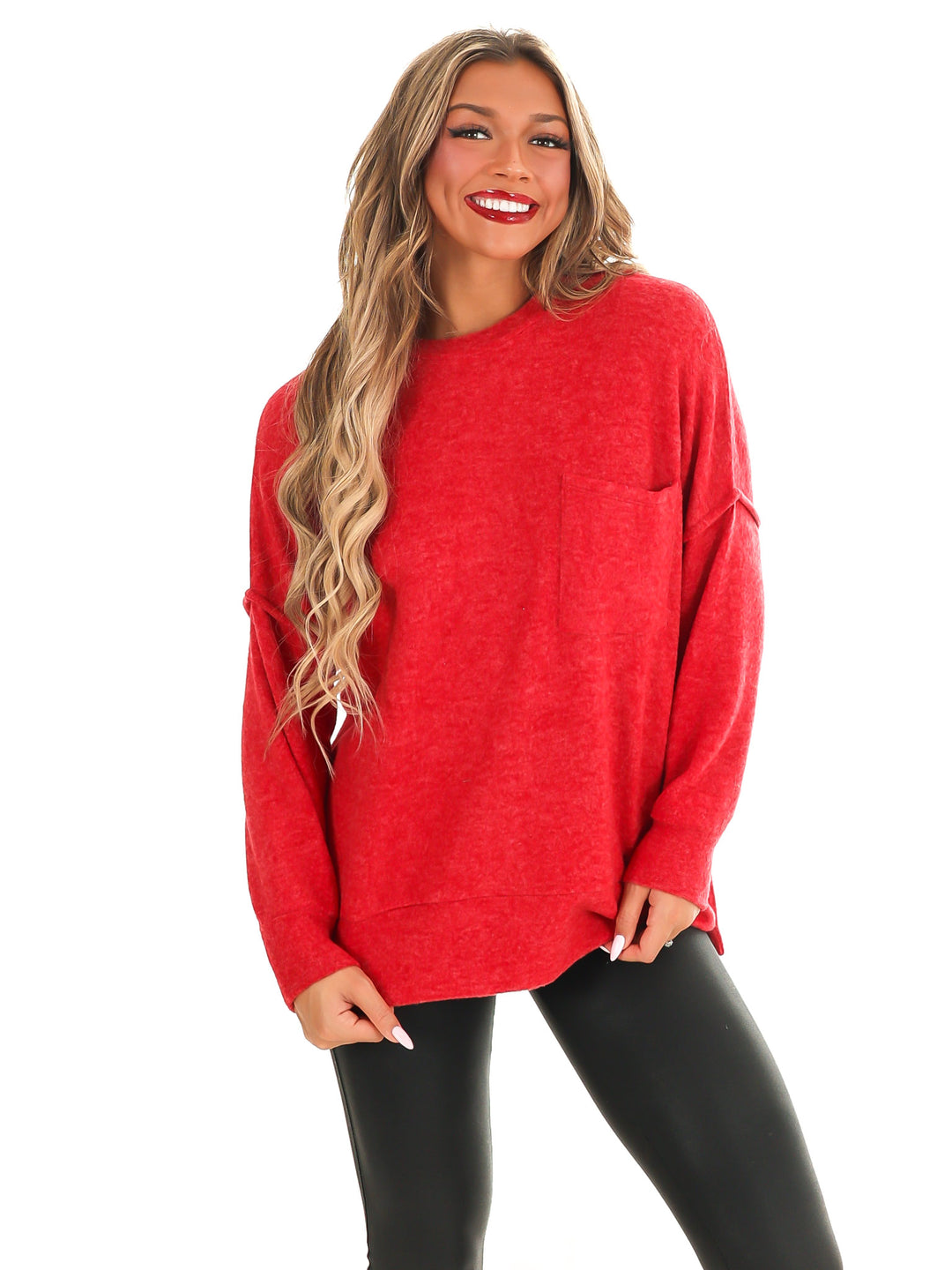 Everyday Cozy Oversized Melange Pocket Top Doorbuster