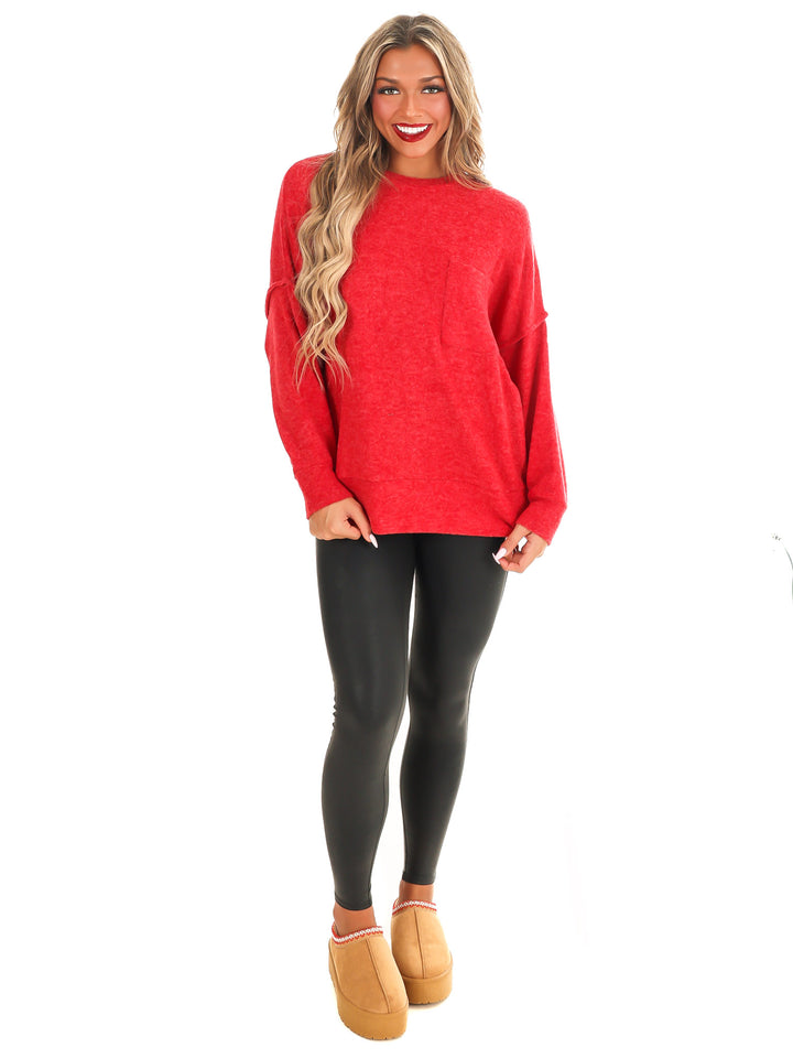 Everyday Cozy Oversized Melange Pocket Top Doorbuster