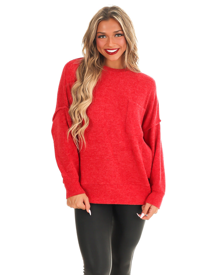 Everyday Cozy Oversized Melange Pocket Top Doorbuster