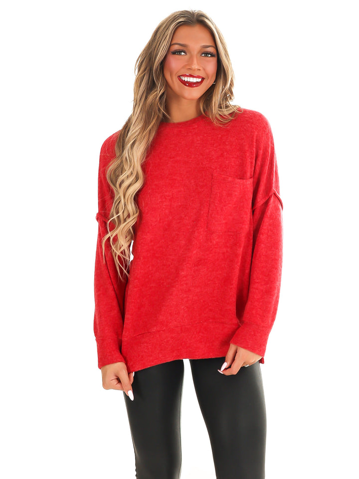 Everyday Cozy Oversized Melange Pocket Top Doorbuster