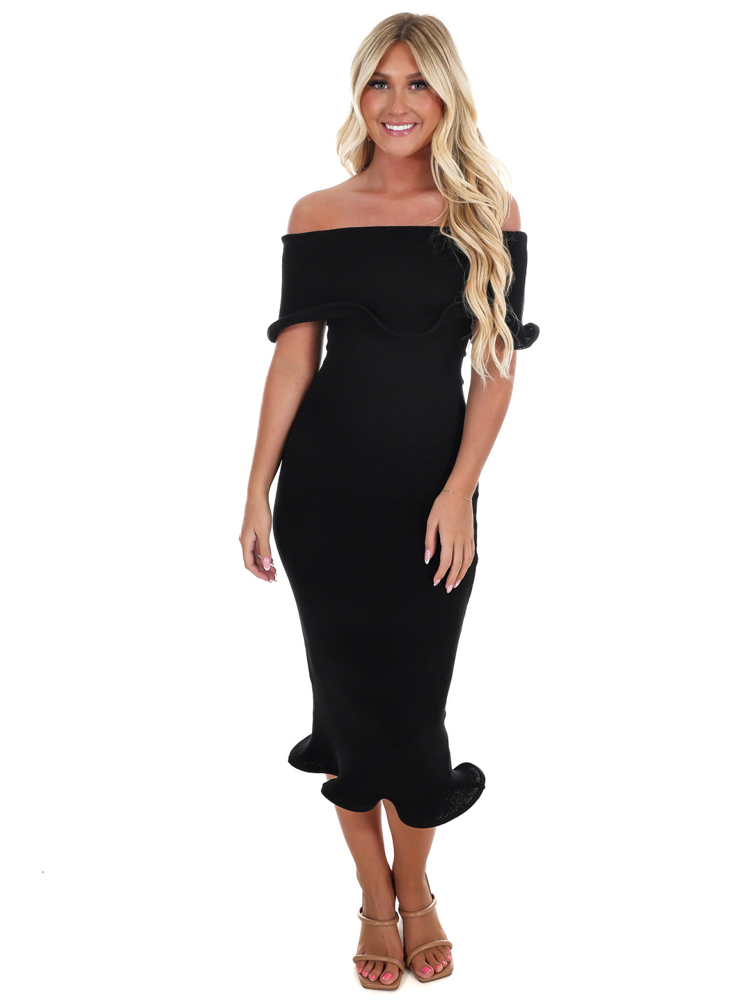 As the Night Goes Wavy Tube Midi Dress