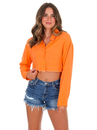 Rise and Shine Cropped Button Up Top