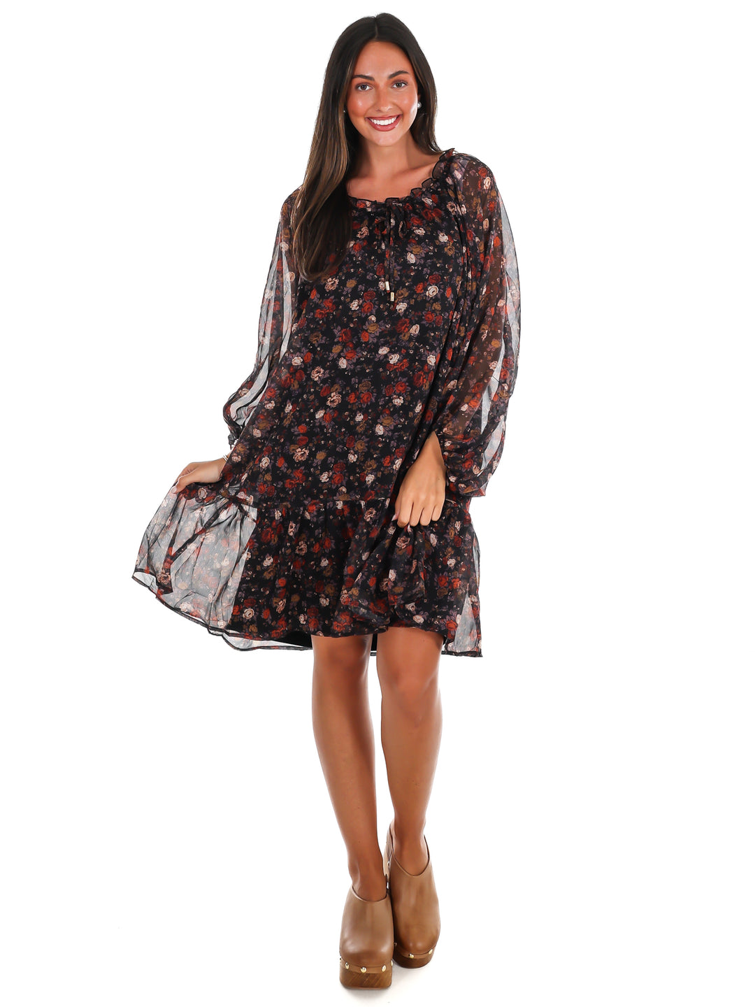 Falling Leaves Floral Mini Dress