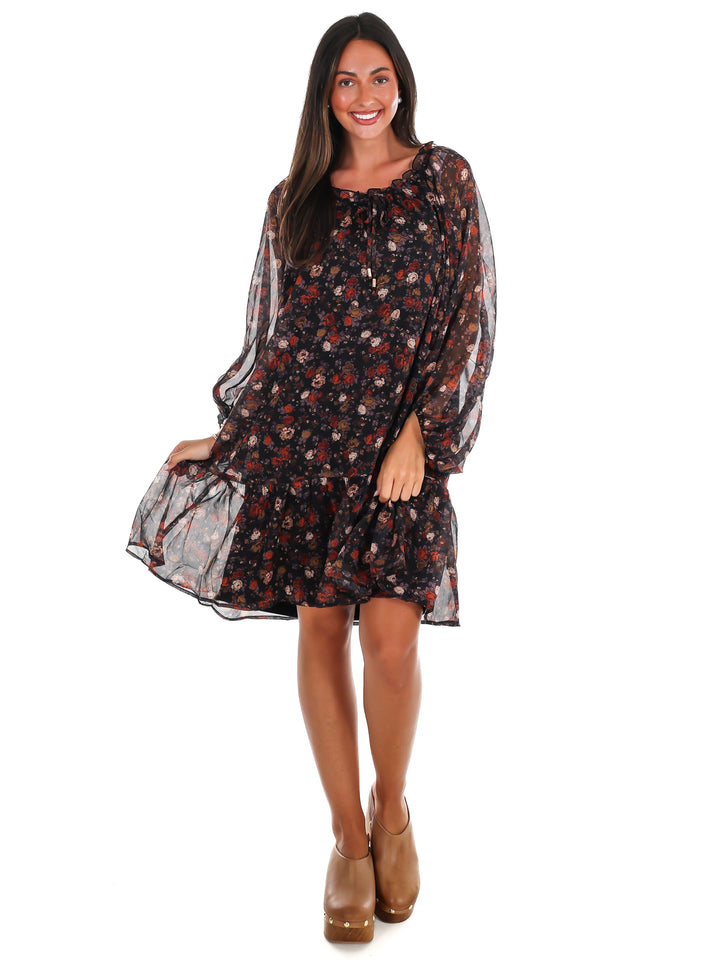 Falling Leaves Floral Mini Dress