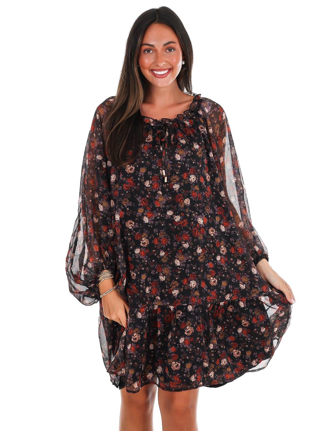 Falling Leaves Floral Mini Dress
