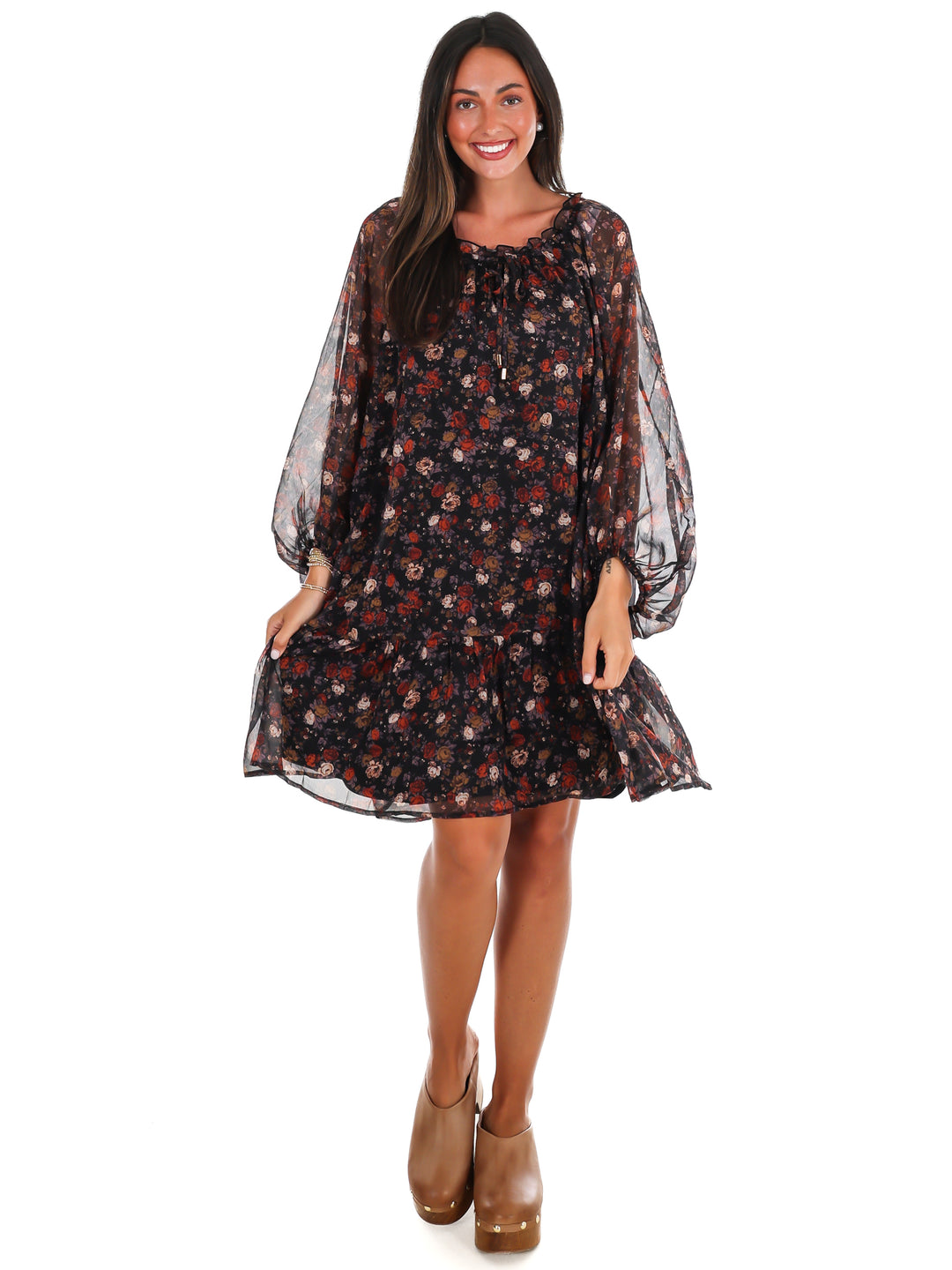 Falling Leaves Floral Mini Dress