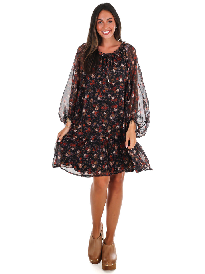 Falling Leaves Floral Mini Dress