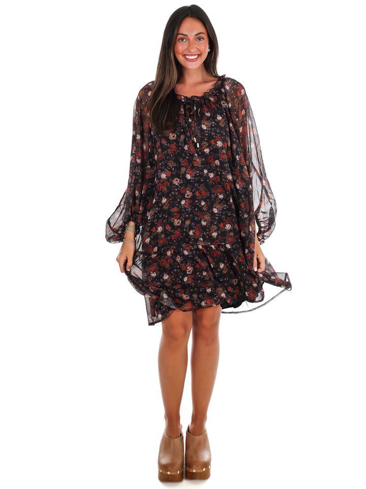 Falling Leaves Floral Mini Dress